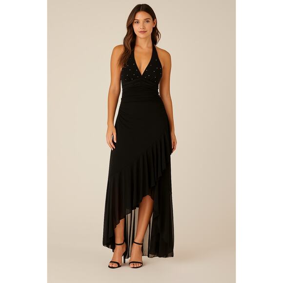 NWT Vintage Y2K 2000s Taboo Black Asymmetrical Halter Hi-Low Maxi Dress Small - Picture 1 of 9